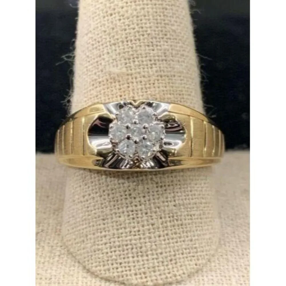 10K Yellow Gold Men's Diamond Cluster Ring Signed ZEI W/Appraisal Sz 9 1/2 (R142 - Picture 1 of 10